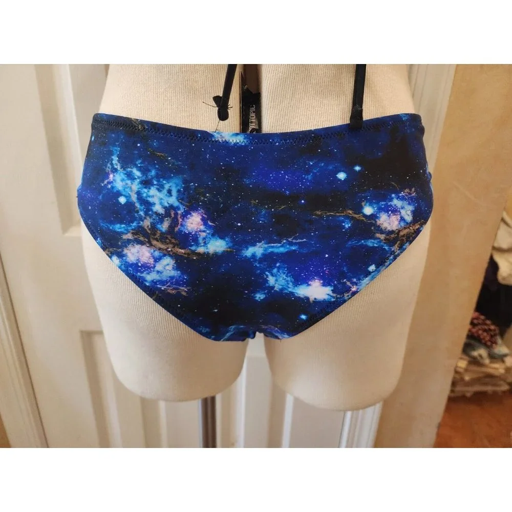 Hot Topic Galaxy Reversible Brazilian Swim Bikini Bottoms Large NWT‎